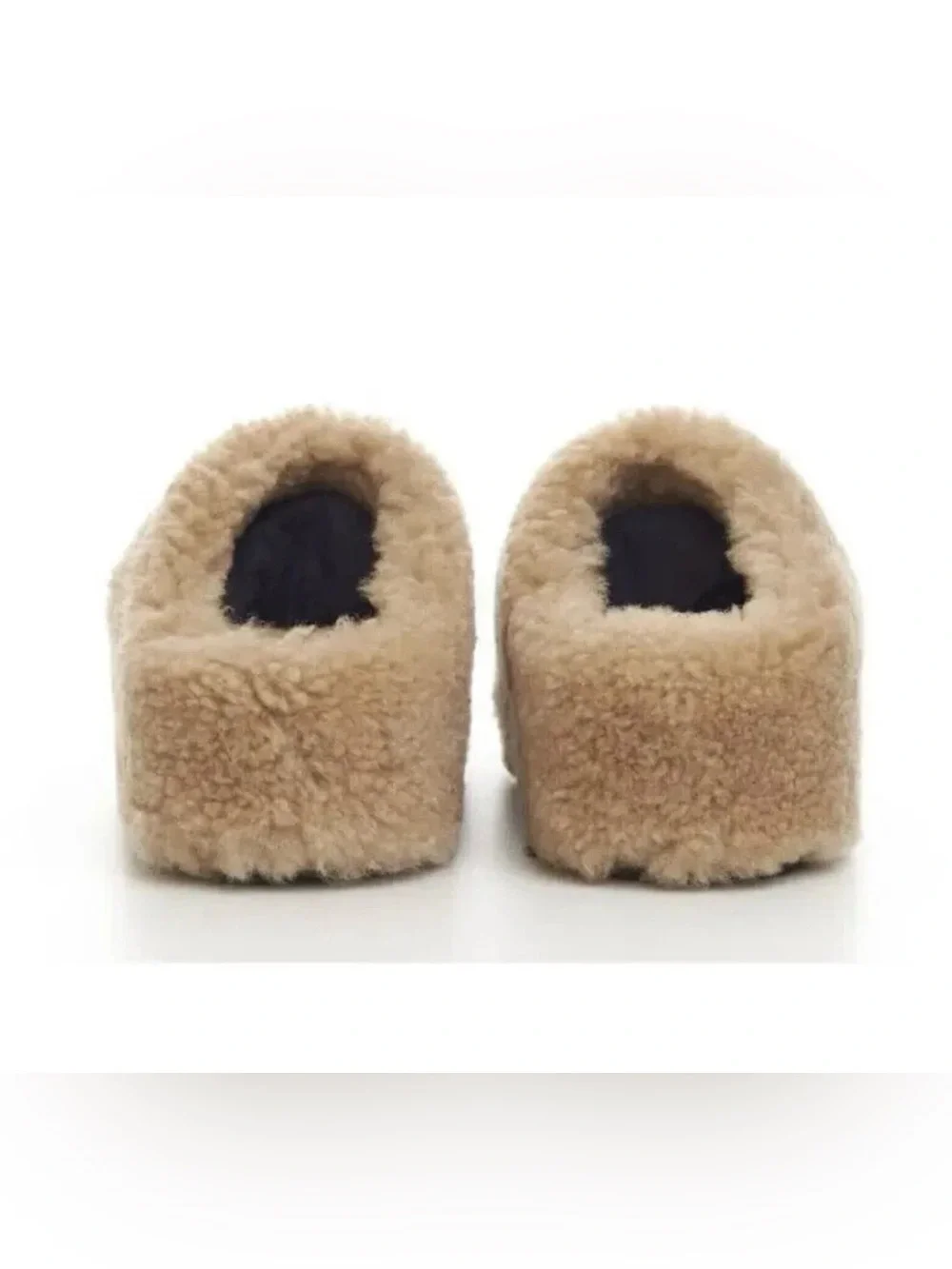 Celine Triomphe Shearling Wool Platform Mules Sz 38 Beige Slip On Italy - Picture 4 of 4